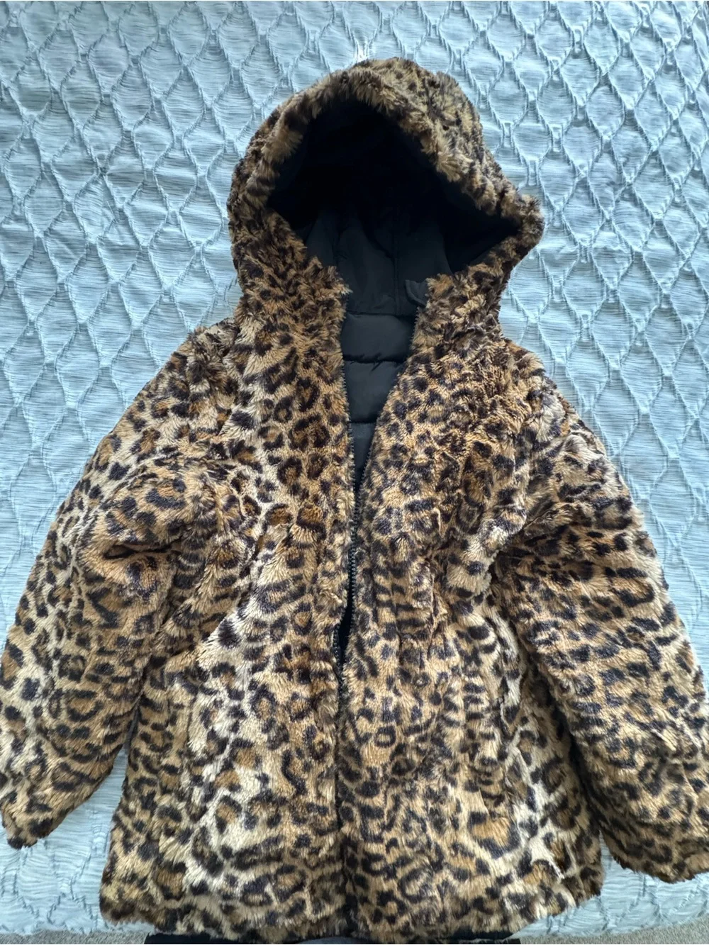 Steve Madden Reversible Girls Black and Leopard Print Coat